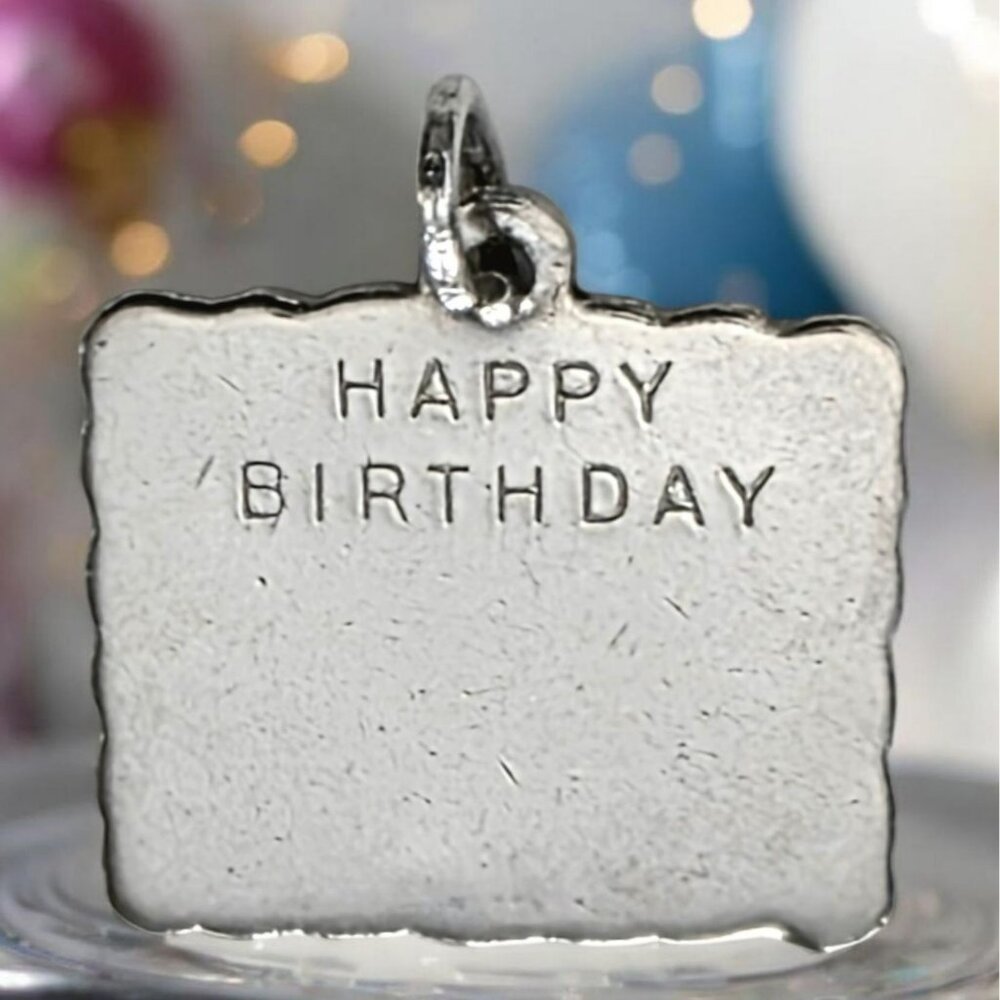 Vintage Happy Birthday Sterling Silver Charm Pendant 2.5g Scalloped Edge Spencer